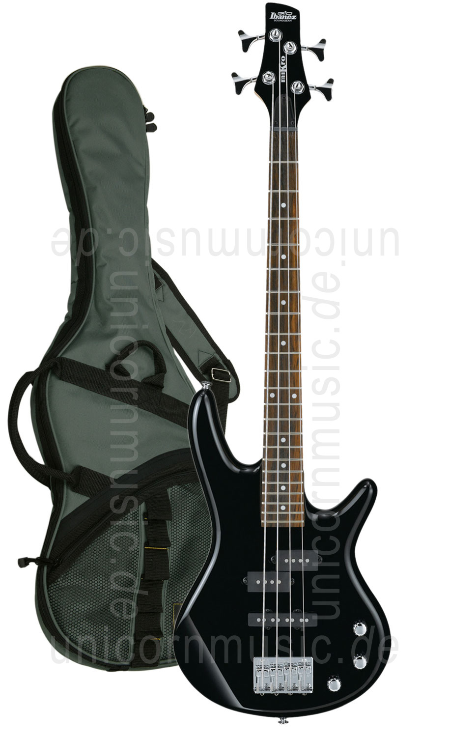 zur Artikelbeschreibung / Preis Kinder E-Bass 3/4 - IBANEZ GSRM20 BKN Schwarz + Tasche + Gurt  - Short Scale