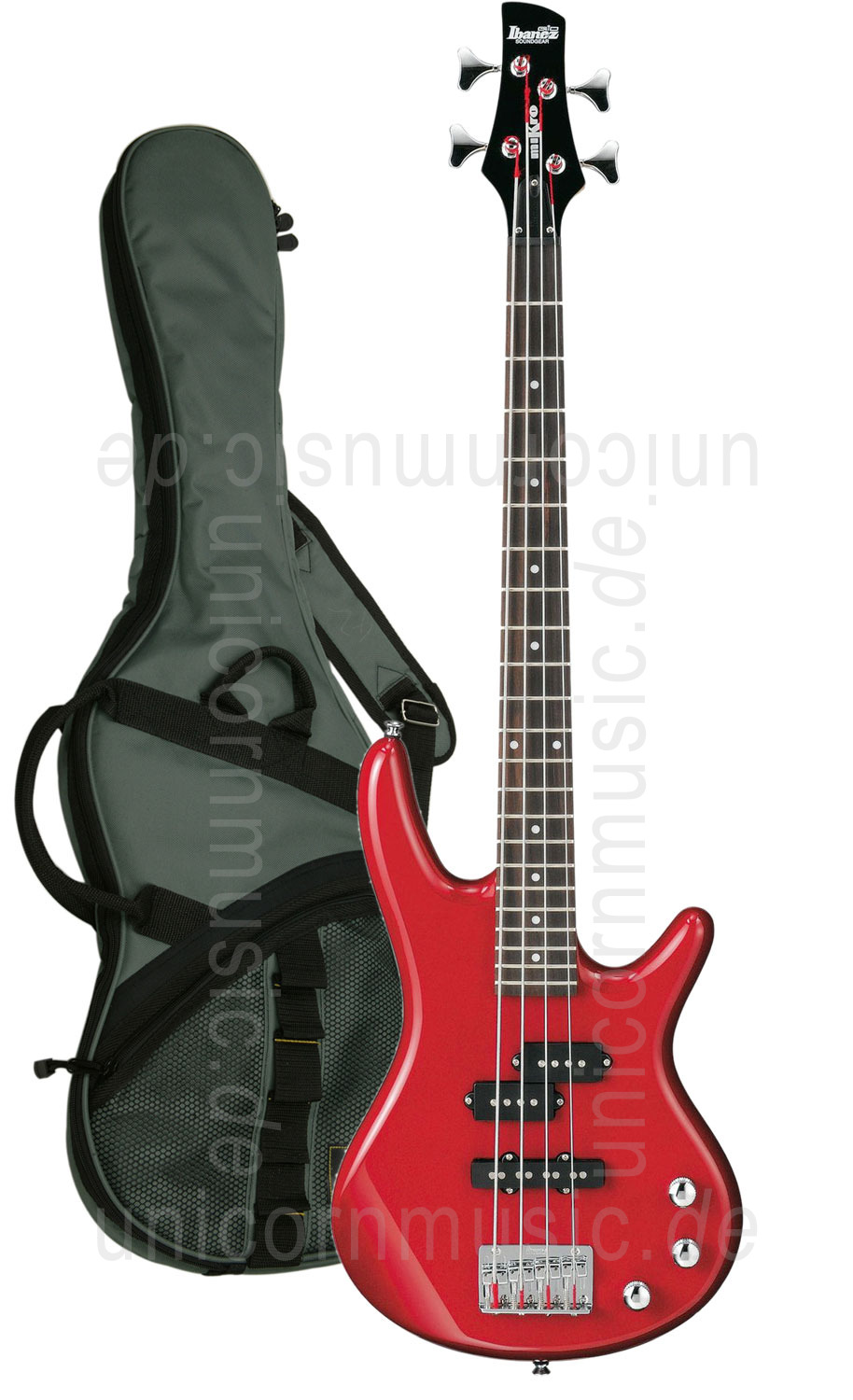 zur Artikelbeschreibung / Preis Kinder E-Bass 3/4 - IBANEZ GSRM20 CA Candy Apple Red + Tasche + Gurt  - Short Scale