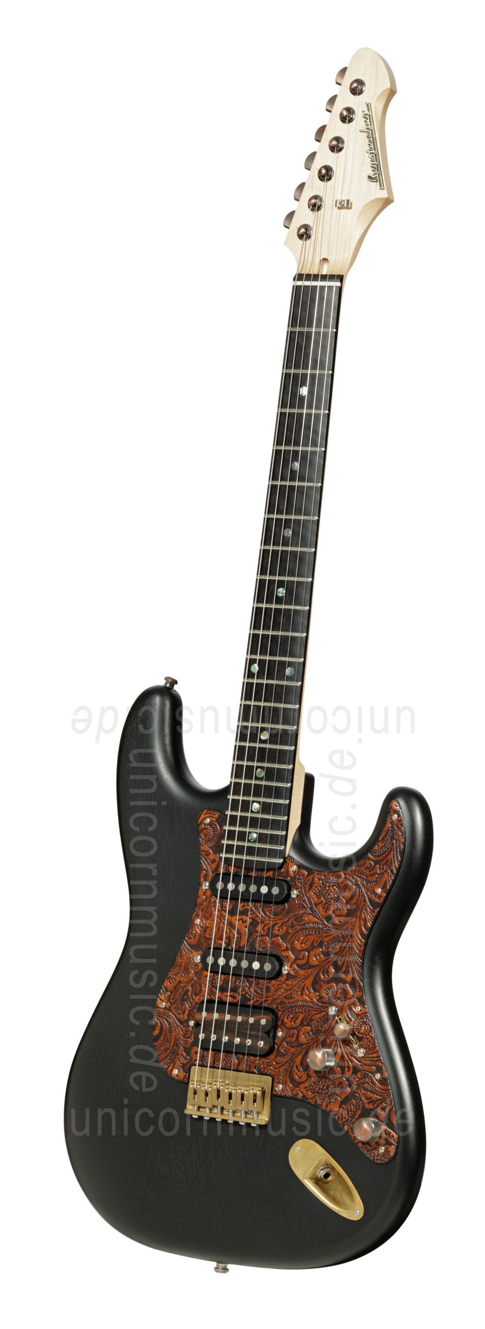 zur Artikelbeschreibung / Preis E-Gitarre BERSTECHER Deluxe Vintage - Black / Floral Amber + Koffer - made in Germany