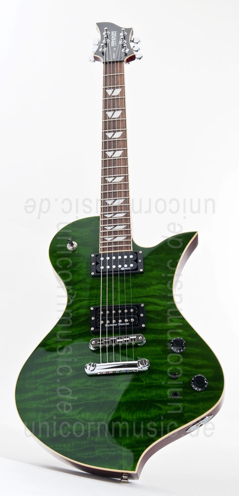 zur Artikelbeschreibung / Preis E-Gitarre FERNANDES RAVELLE ELITE - See Thru Green - Sustainer + Koffer