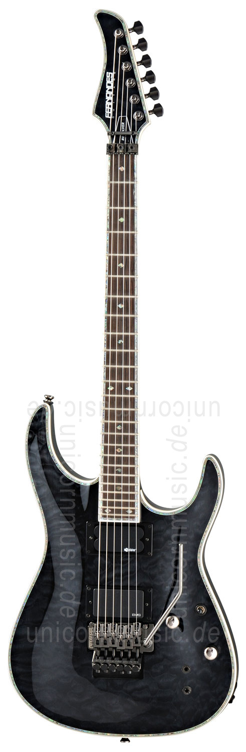 zur Artikelbeschreibung / Preis E-Gitarre FERNANDES REVOLVER ELITE - See Thru Black - Floyd Rose - Sustainer + Tasche