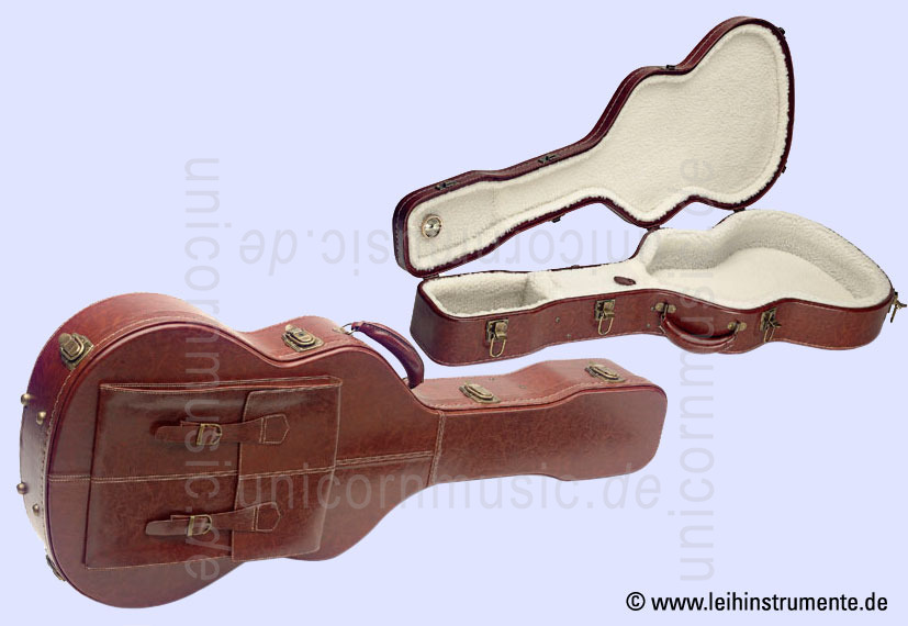 zur Artikelbeschreibung / Preis Luxusgitarrenkoffer für Westerngitarre mit Echtlederbezug und Wollinterior + Hygrometer