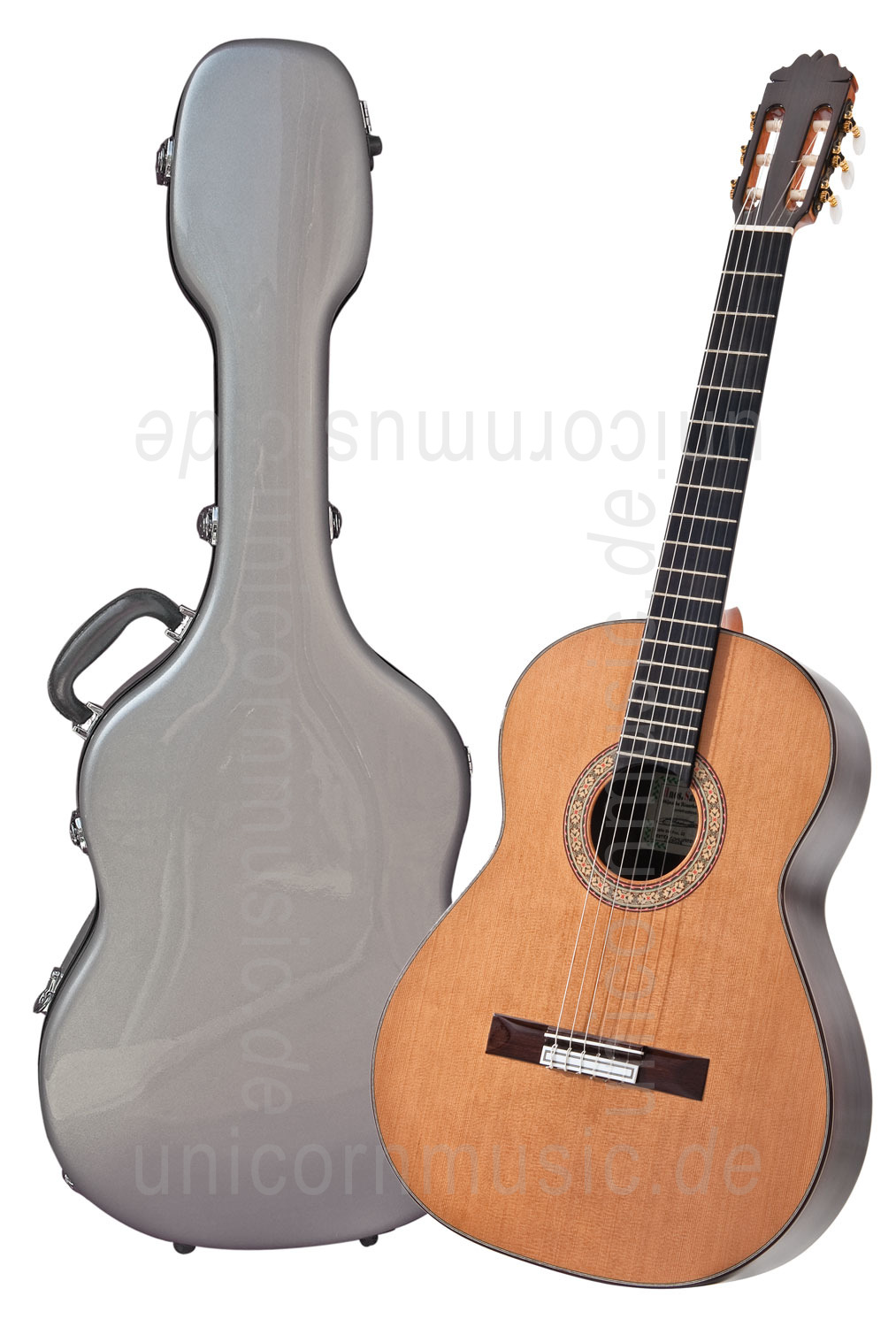 zur Artikelbeschreibung / Preis Spanische Konzertgitarre HERMANOS SANCHIS LOPEZ Modell EXTRA CONCIERTO CAVIUNA - vollmassiv - Zedern Decke - Caviuna Palisander + Koffer